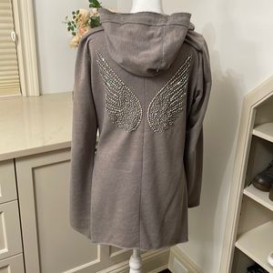 Twisted Heart Sequins Angel Wings Zip Up Hoodie- Size L